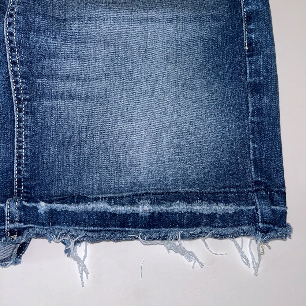 KanCan distressed raw hem‎ medium wash rear split jean mini skirt size Medium - Picture 6 of 13